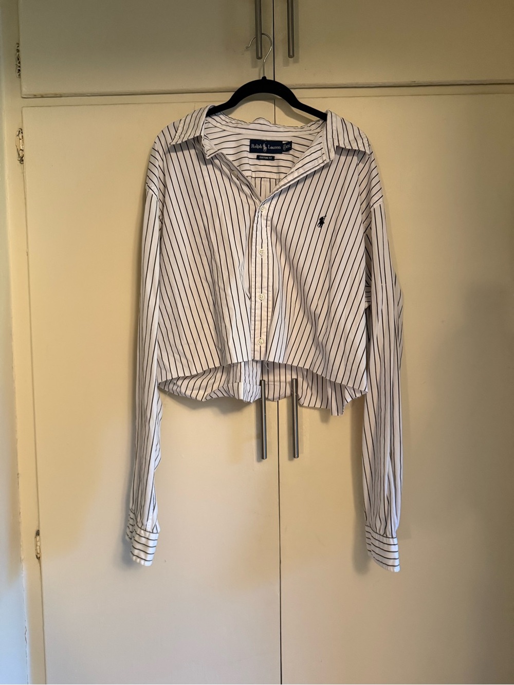 Ralph Lauren White Button-Down Shirt with Brown Stripes